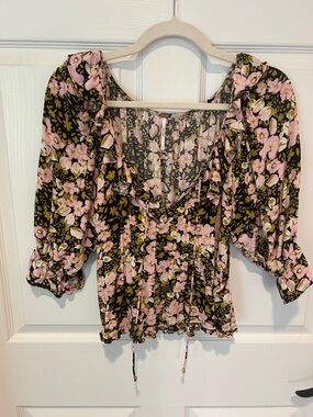 Free People Floral Ruffle Peasant Blouse